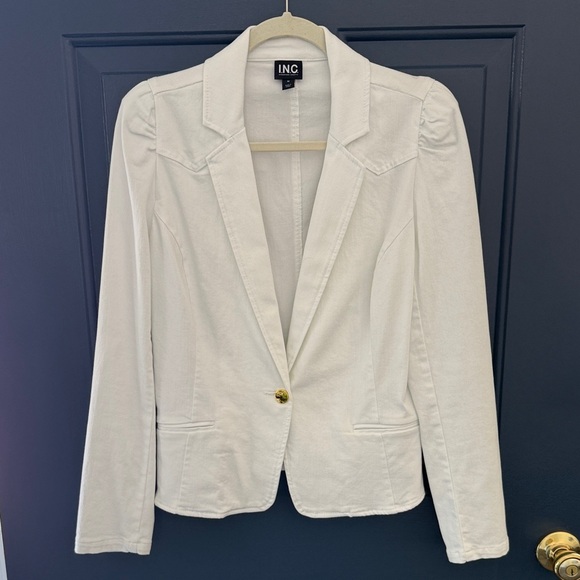 INC International Concepts White Denim Single Button Blazer - Size Medium - Picture 4 of 11